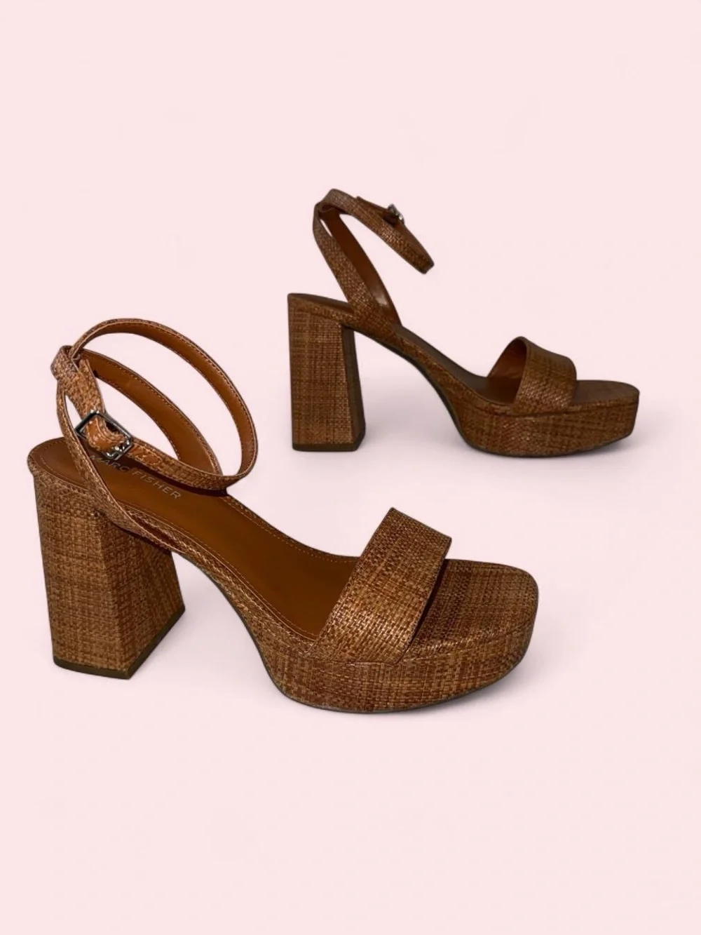 Marc Fisher Woven Tan Platform Block Heels